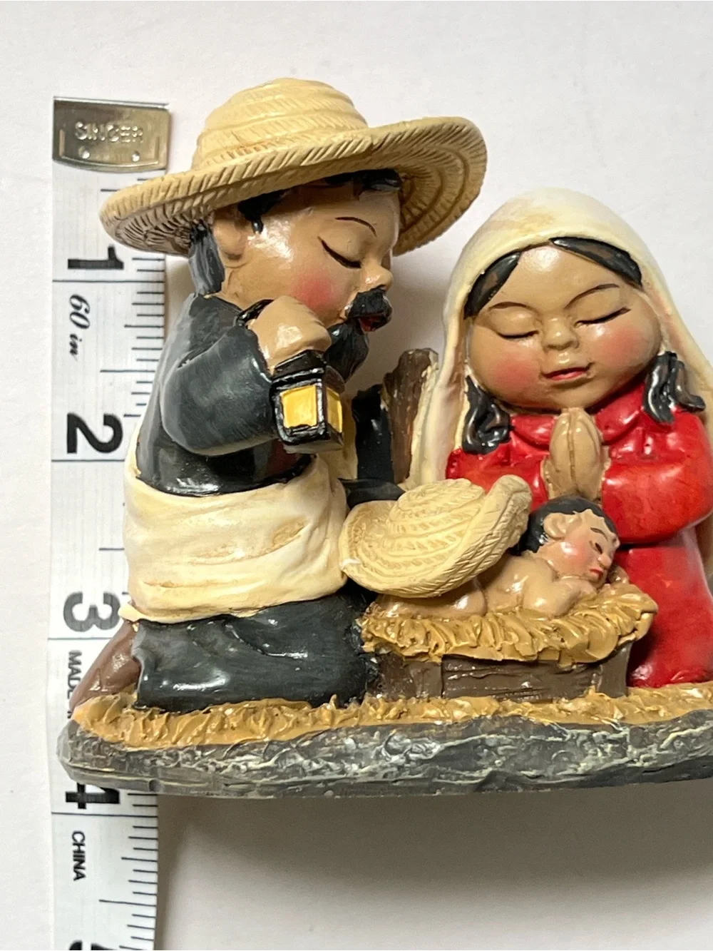 Hand-Painted Nativity Figurine Set - Red, Cream, Gold
